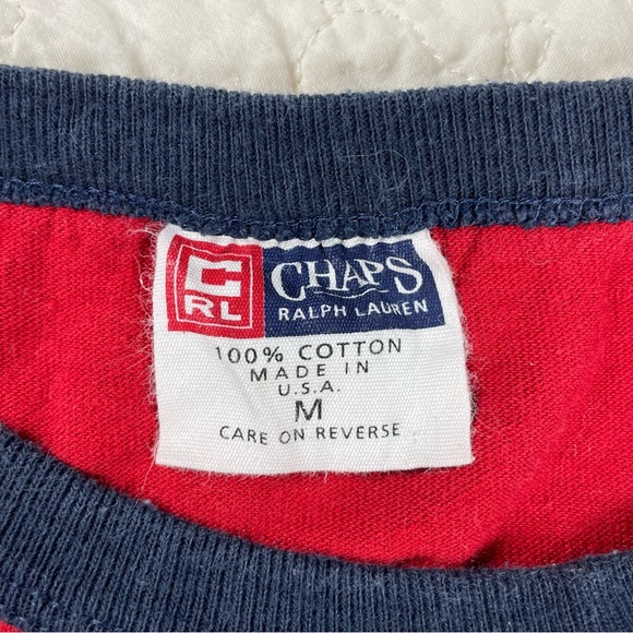 🔥Vtg 80 90's Chaps Ralph Lauren USA Red Flag Logo Ringer T Shirt Men’s Size M - Picture 8 of 11
